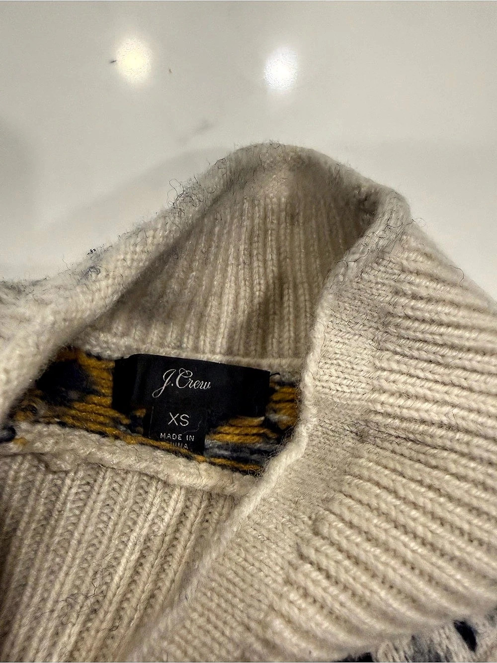 J.Crew Fair Isle Mockneck Pullover Sweater Cream & Blue XS - Picture 5 of 5